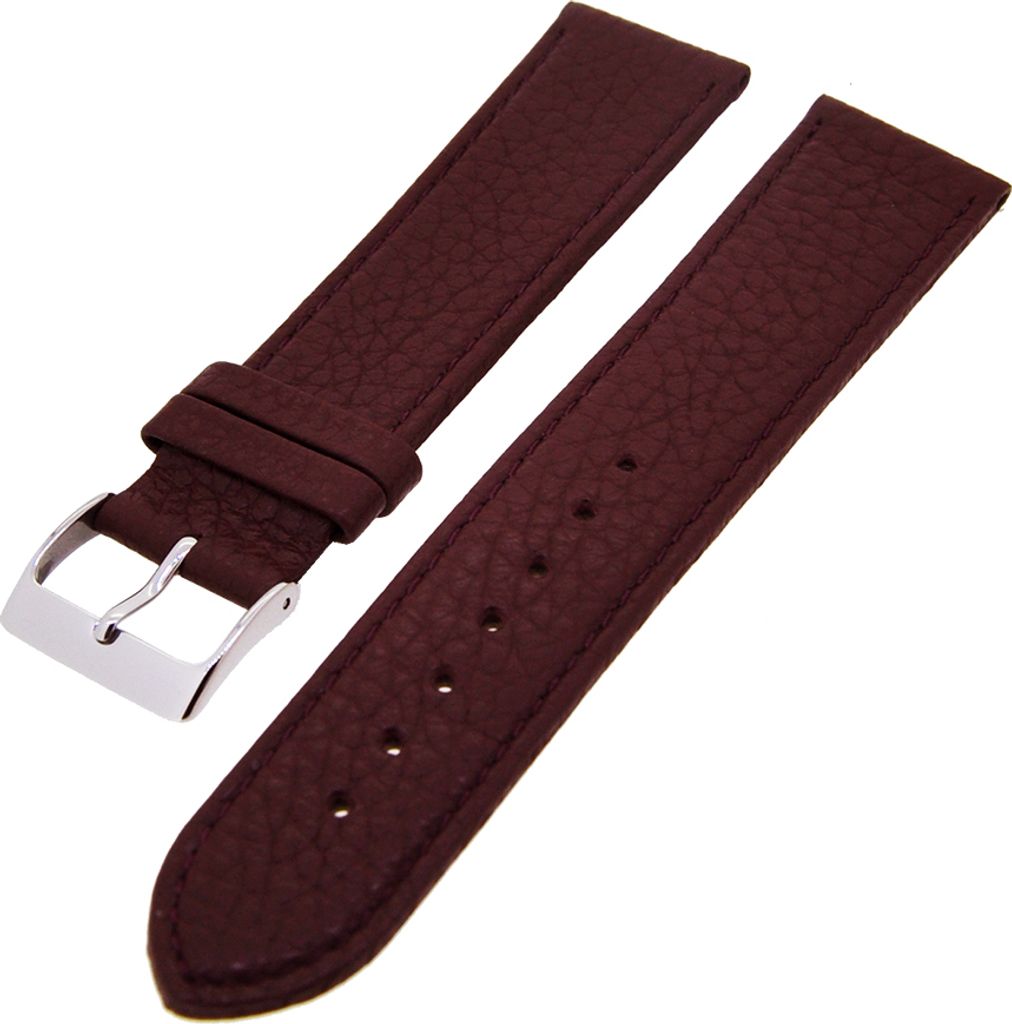 Uhrenarmband Kalbsleder flach mit Naht Bordeaux 22mm Dornschließe