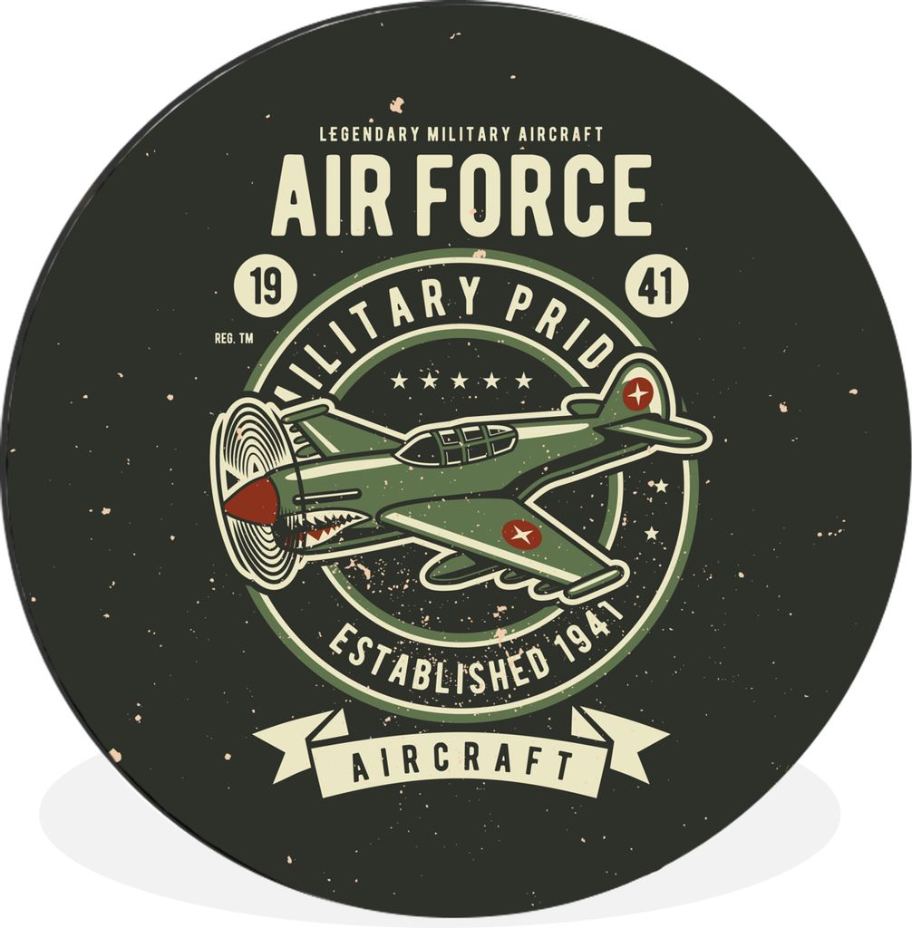 MuchoWow Aluminium Wandkreis Mancave - Flugzeug - Armee - Altmodisch Ø 60 cm Wanddeko Modern Wohnzimmer - Wand Kreis - Wandbild - Schlafzimmer -...