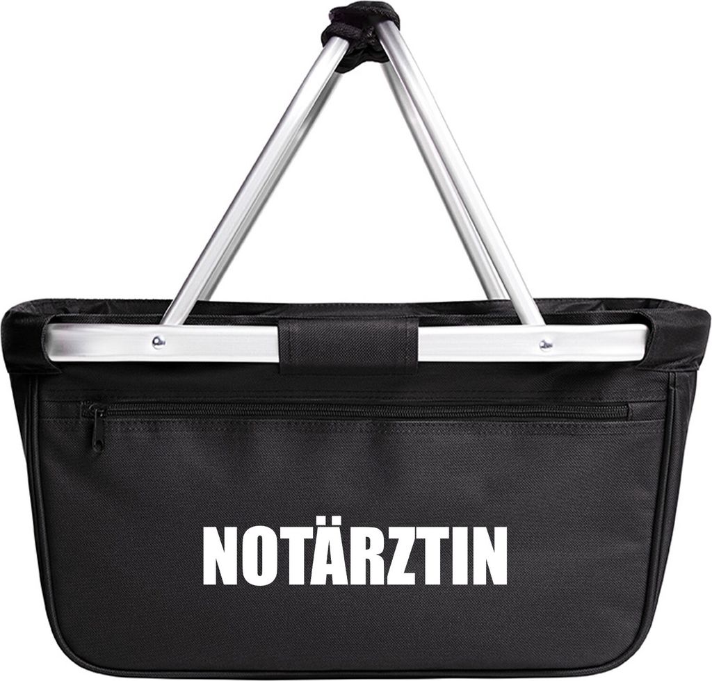 Huuraa Einkaufskorb Notärztin Schriftzug 20 Liter Black faltbarer Tragekorb Geschenkidee
