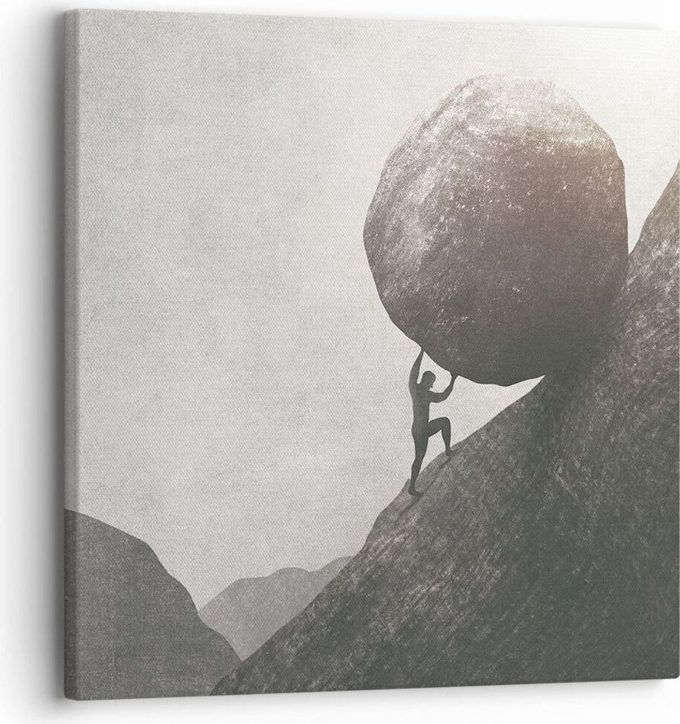 Bild auf Leinwand - Leinwandbild - Einteilig - Sisyphus Arbeit Stein - 30x30cm - Wand Bild - Wanddeko - Wandbilder - Leinwanddruck - Bilder - Wandd...