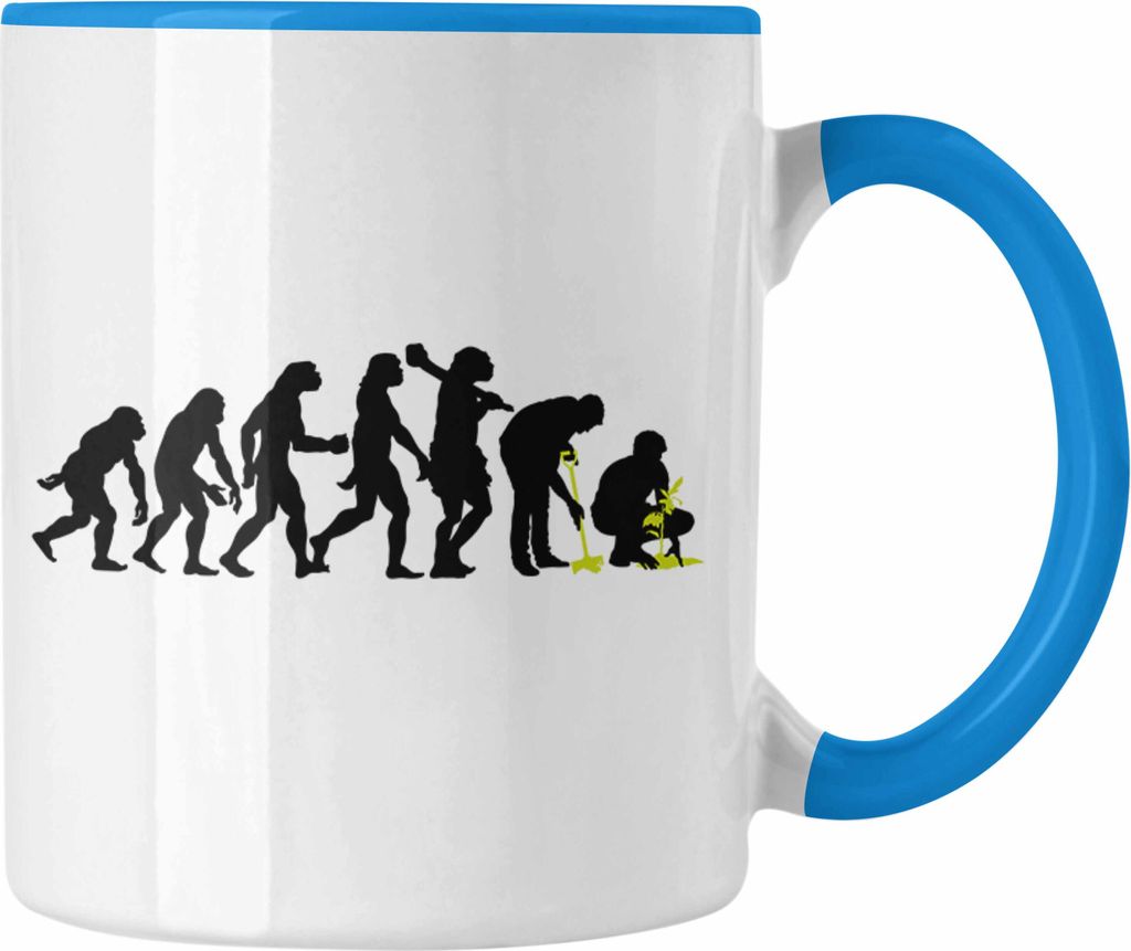 Trendation - Gärtner Evolution Tasse mit Spruch Garten Hobbygärtner Gärtner Geschenk Lustig Gärtnerin Geschenkidee (Blau)