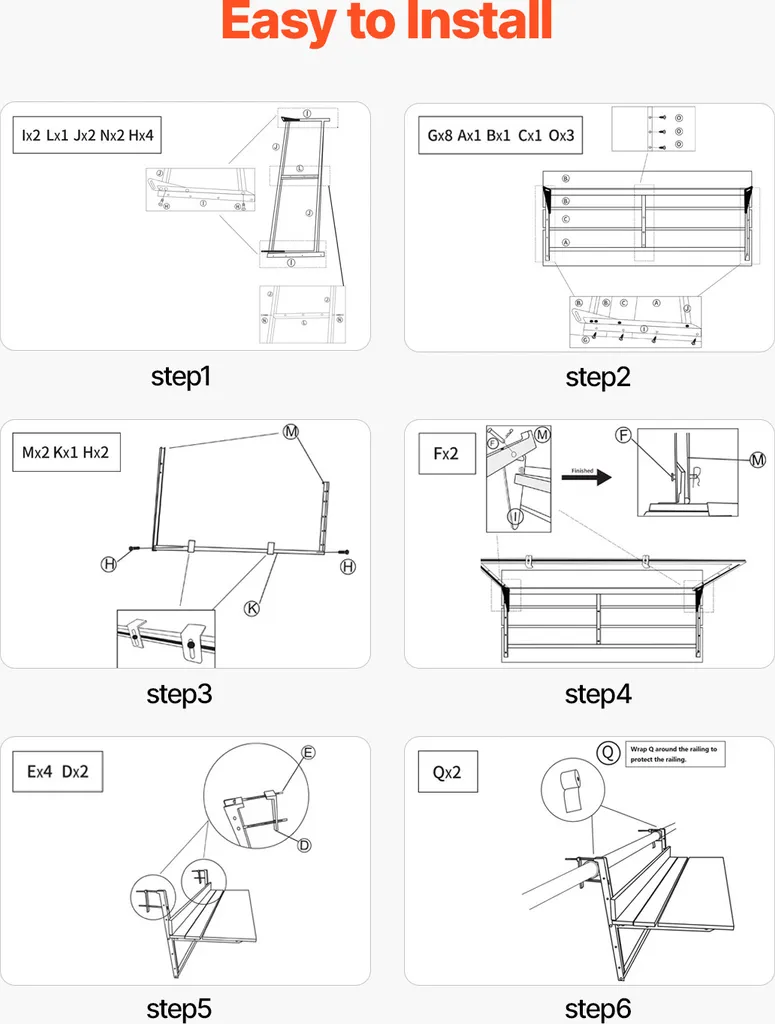 Table suspendue de balcon pliante réglable pour garde-corps extérieur - 4