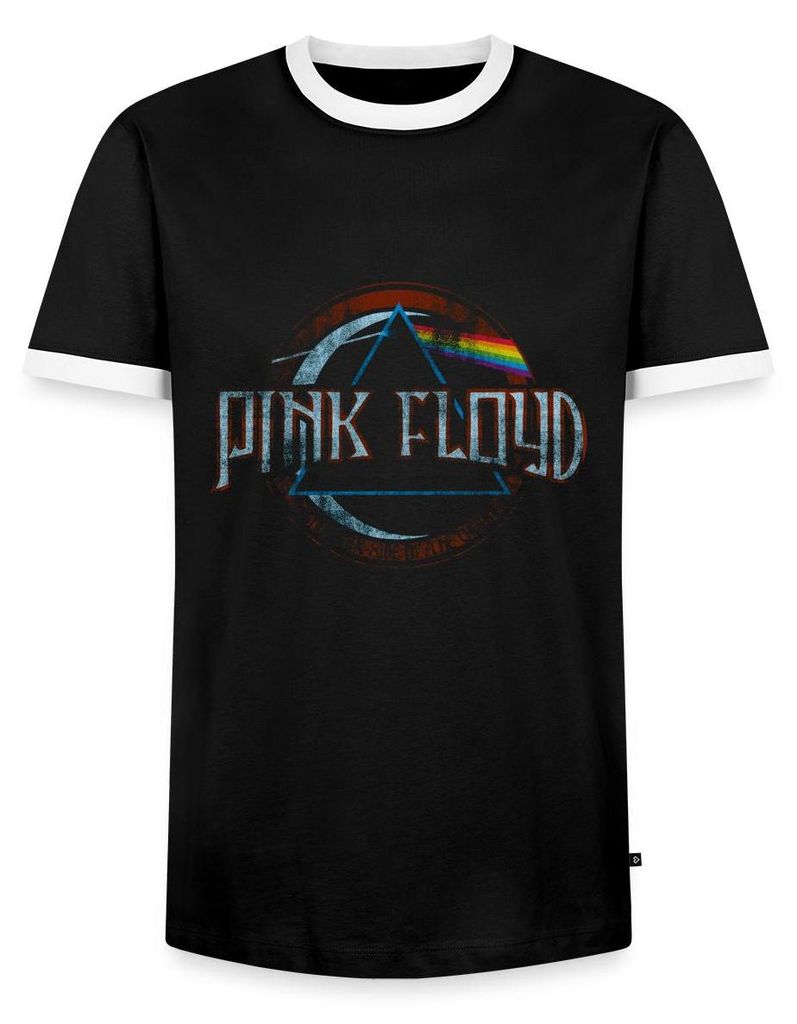 Spreadshirt Pink Floyd Prism Logo Männer Kontrast T-Shirt, S, Schwarz/Weiß