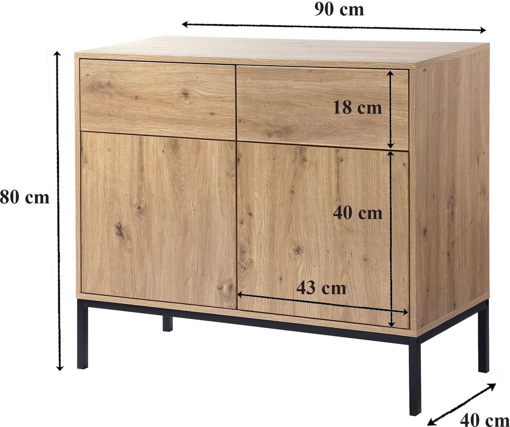 Kommode, 2 Türen, 2 Schubladen, Eichendekor - L90 x H80 cm Produktbild 9