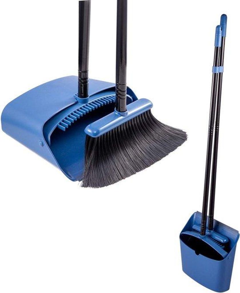 Lange Stahl-Bürsten-Set - Bürste und Metall-Kombination für Haushaltsreinigung - 137 cm Griff - blau