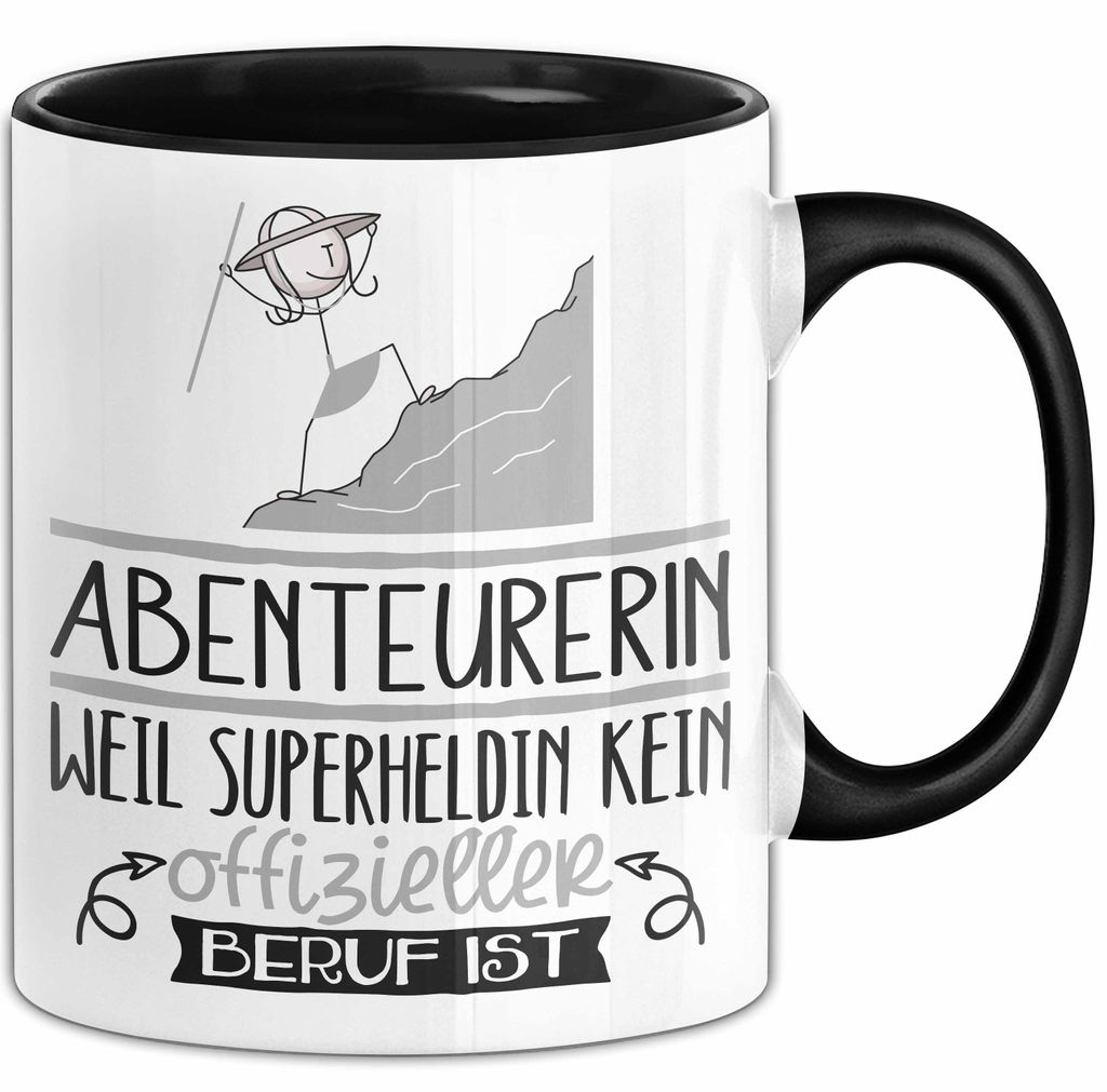 Abenteurerin Geschenk Tasse Lustiger Spruch Abenteurerin Weil Superheldin Kein Offizieller Beruf Ist Geschenkidee (Schwarz)