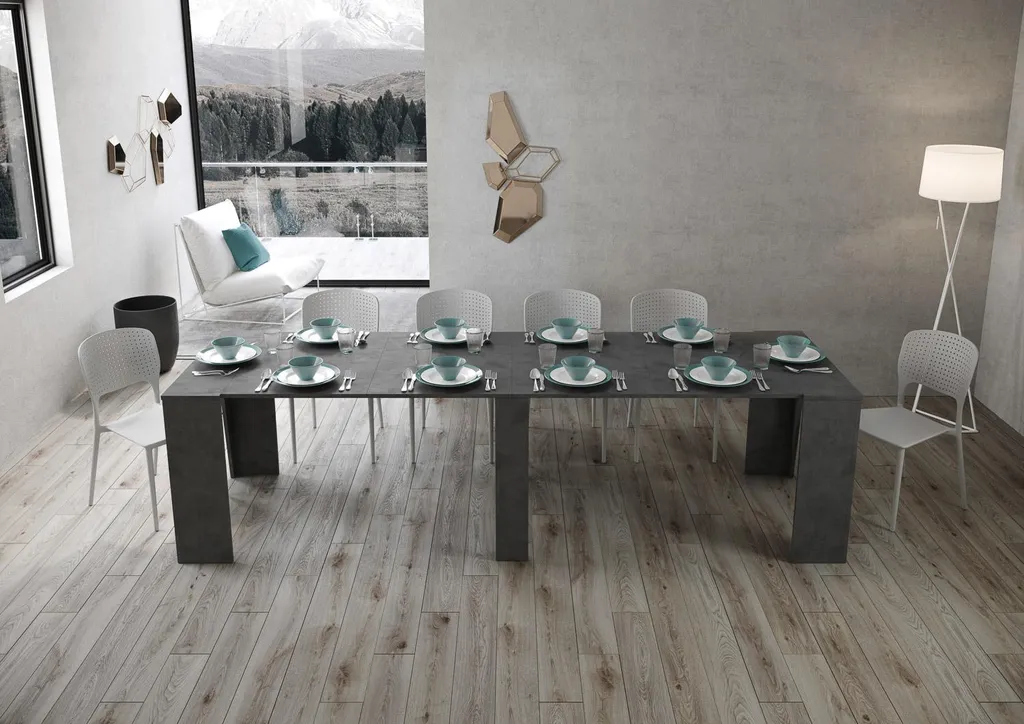 Bakari Console extensible 90x48/296 cm anthracite spatulé ITYHOME