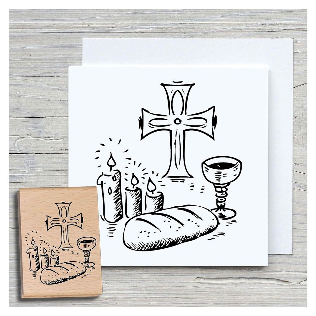Motivstempel zur Kommunion aus Holz und Gummi für Karten und Geschenke, Holzstempel für Taufe, christlich, Scrapbooking, Textilstempel, Dekoratio...