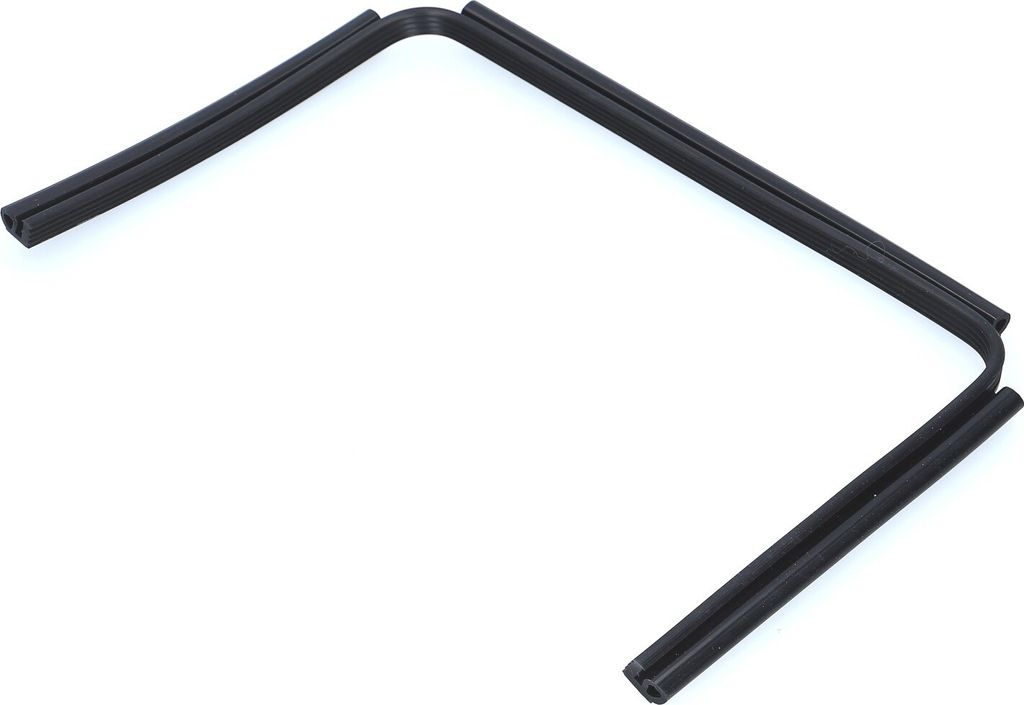 A black rubber seal or gasket, bent into a U-shape, shown against a white background.
