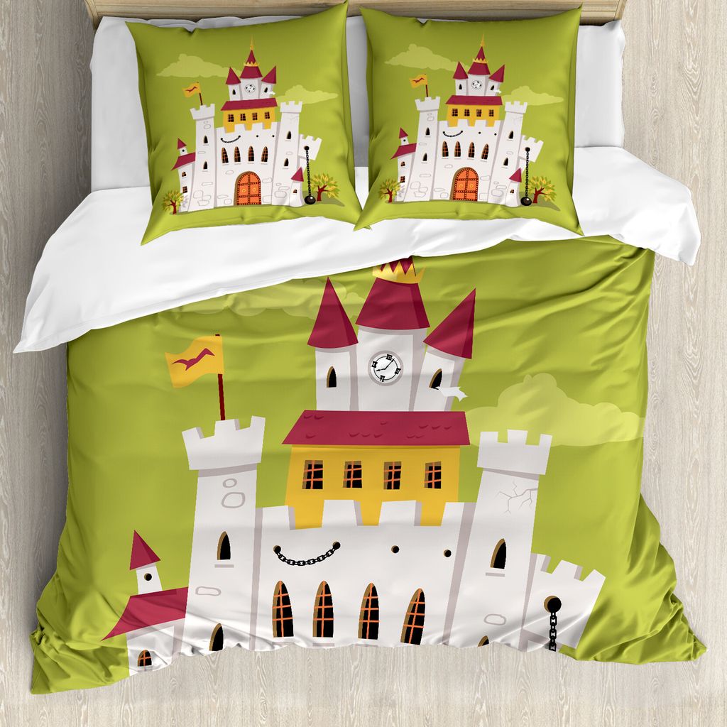 ABAKUHAUS Schloss Bettbezug Set für Einzelbetten, Deutsch Festung Turmuhr, Milbensicher Allergiker geeignet mit Kissenbezug, 200 cm x 200 cm - 80 ...
