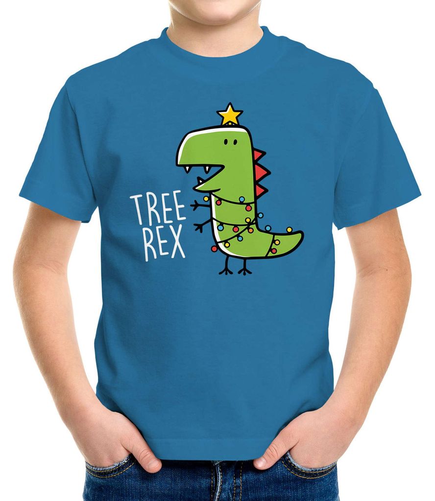 Kinder T-Shirt Dinosaurier Tree Rex Christmas Tyrannosaurus XMAS Outfit Jungen Mädchen Weihnachten Moonworks