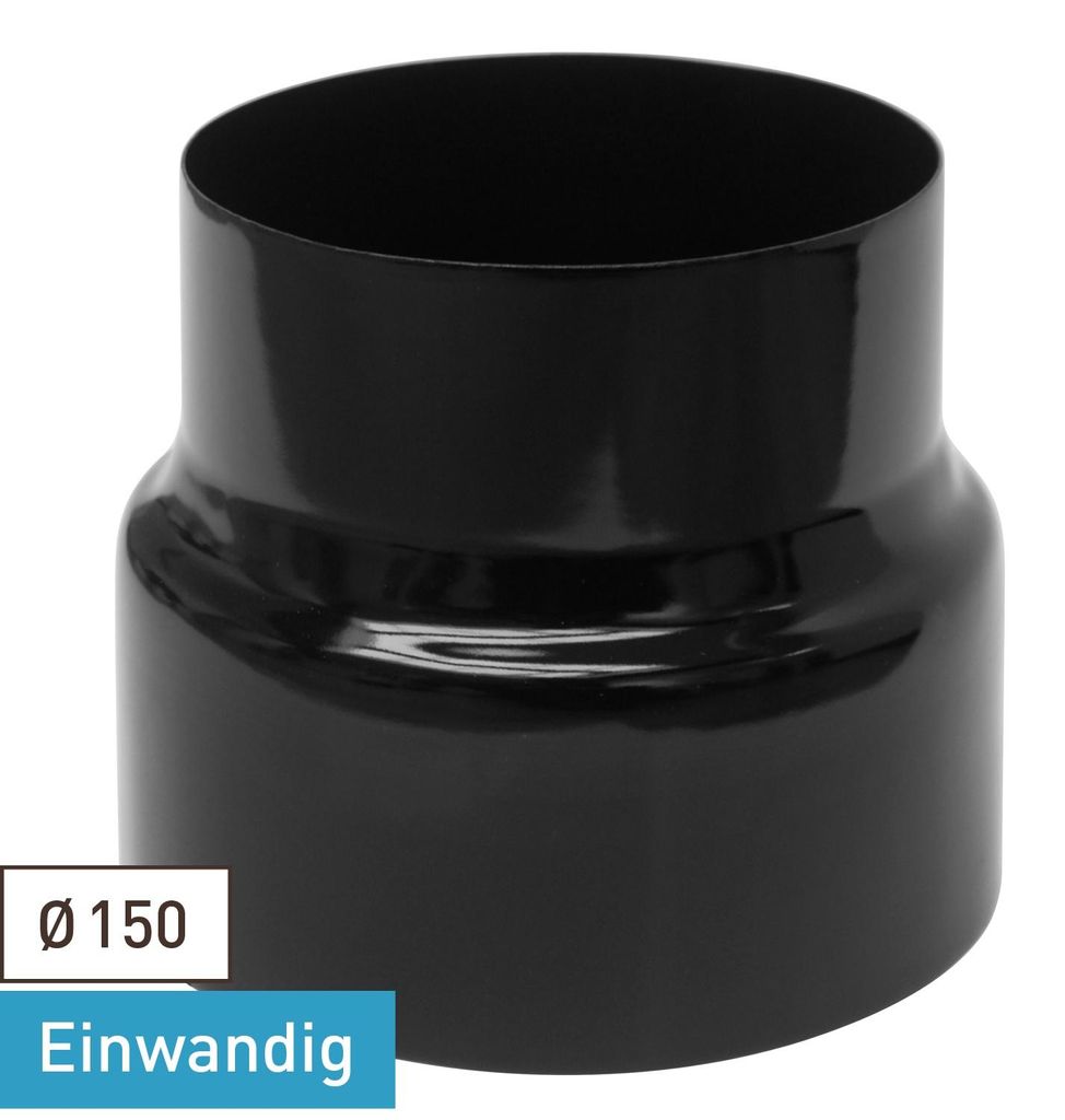 Raik Rauchrohr / Ofenrohr Emaille Reduzierung 150mm - 120mm Schwarz