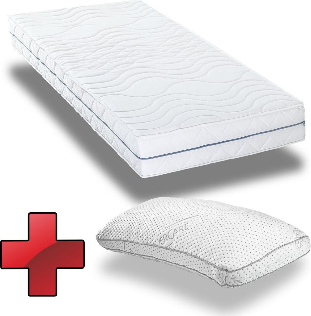 Ergonomische Kaltschaummatratze Supportho Premium 80 x 200 cm, Höhe 18 cm, Härtegrad H2/H3 + Supportho Viskoelastik Komfort-Schlaf-Kissen 40 x 80 cm