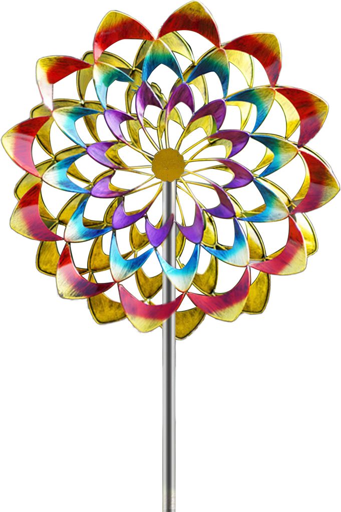 Bunter Blumen-Windspinner mit Pfahl, wetterfest, für den Außenbereich, Garten, Hof, Rasen, rotierende Windmühle aus Metall, Erdspieß, Dekoration