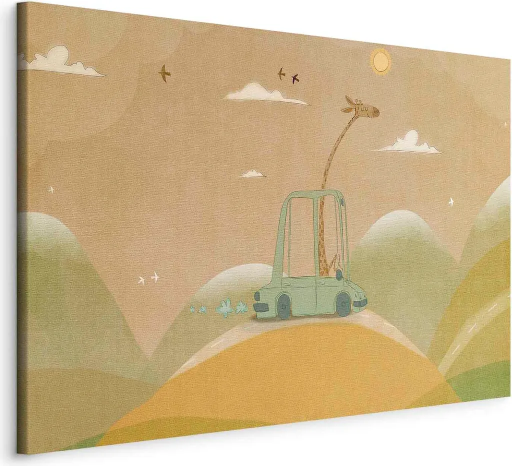 Stampa su Tela Giraffa in Auto 90x60 cm - Quadro Moderno Bimbi