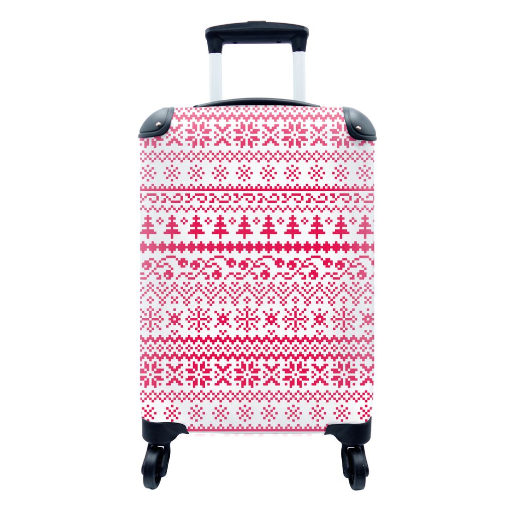 MuchoWow Koffer Handgepäck Trolley Rollkoffer Kleine Reisekoffer mit 4 Rollen - Weihnachten - Muster - Baum - Cabin Size < 55x40x23 cm & 55x40x2...