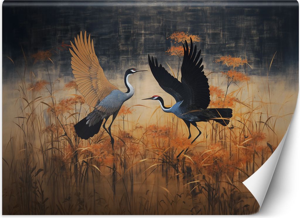 Vlies fototapete Kranich Vögel Abstraktion 400x280 cm Feeby Orange inkl. Kleber einfache Montage