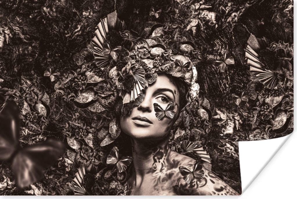 MuchoWow Poster Frau - Sepia - Luxus 120x80 cm - Bilder
