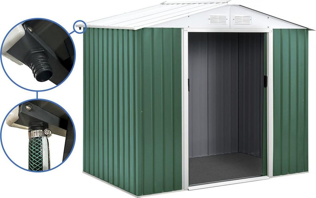 Gerätehaus aus Metall - "Rosas " - 2,71 m² mit Dachrinne - Grün
