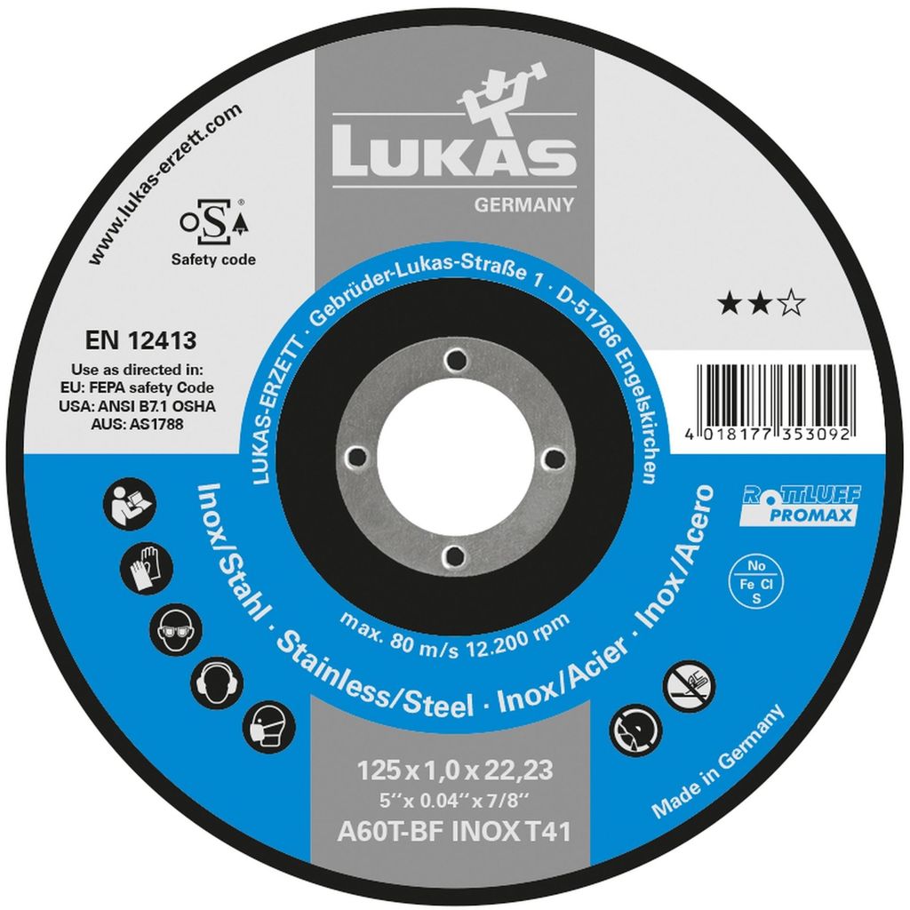 LUKAS Trennscheibe Promax** gerade Form 125 x 1.0 mm Inox/Stahl