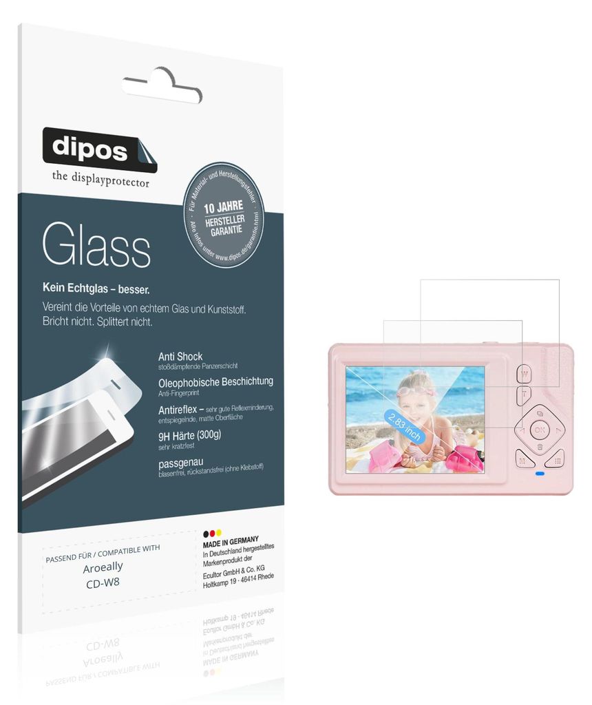 2x Schutzfolie für Aroeally CD-W8 matt - Anti-Shock 9H Folie dipos Glass Kunststoffglas