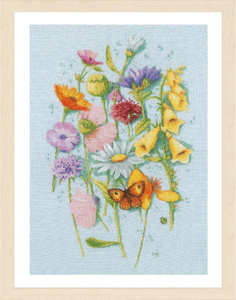 Kit broderie fleurs Marjolein Bastin Lanarte 34x52cm sur toile de lin