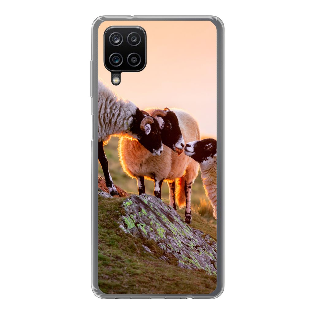 MuchoWow Handyhülle Schutzhülle Hülle für Samsung Galaxy A12 Schafe - Tiere - Sonnenuntergang Silikon Softcase Handy Hülle - Bild