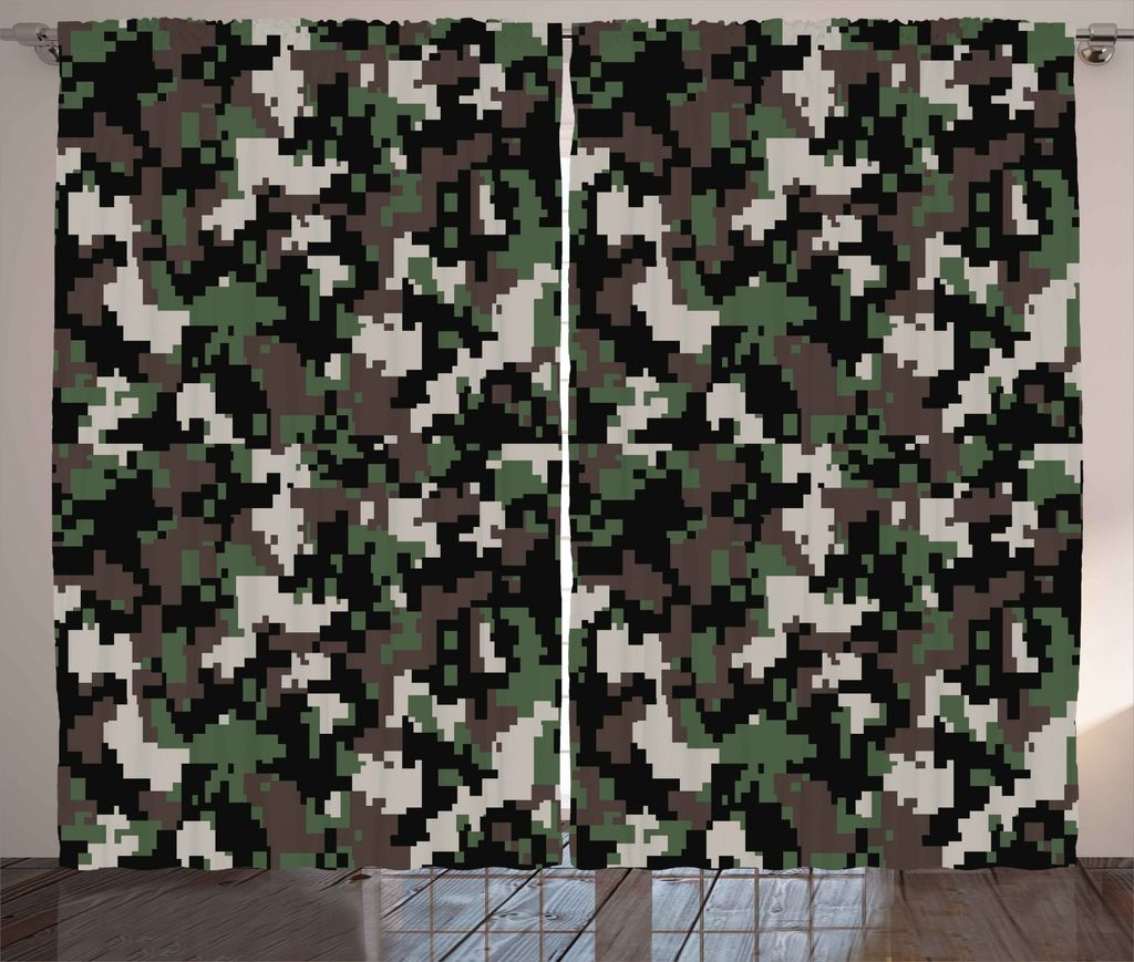 ABAKUHAUS Camo Rustikaler Gardine, Pixelated Digital Zusammenfassung, Schlafzimmer Kräuselband Vorhang mit Schlaufen und Haken, 280 x 225 cm, Arme...