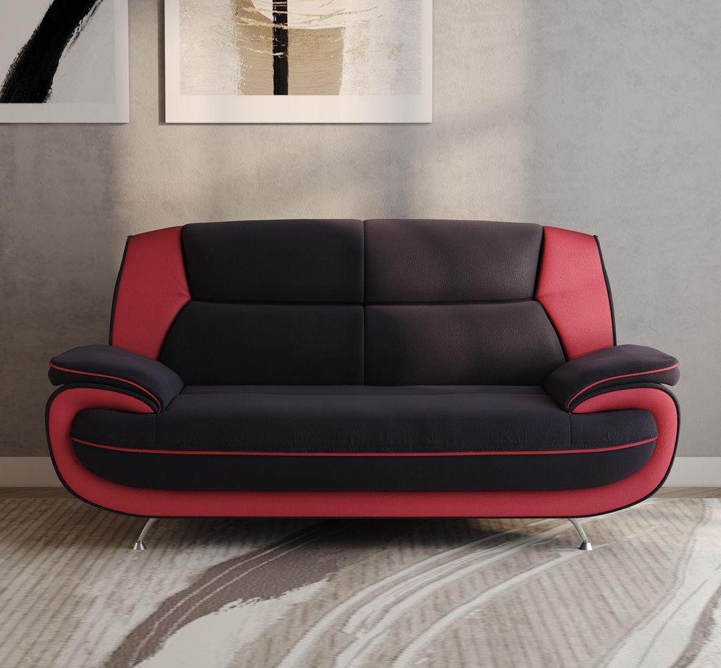 Kaiser Möbel Sofa 2-Sitzer, Stoff Soft, Schwarz + Rot, Palermo