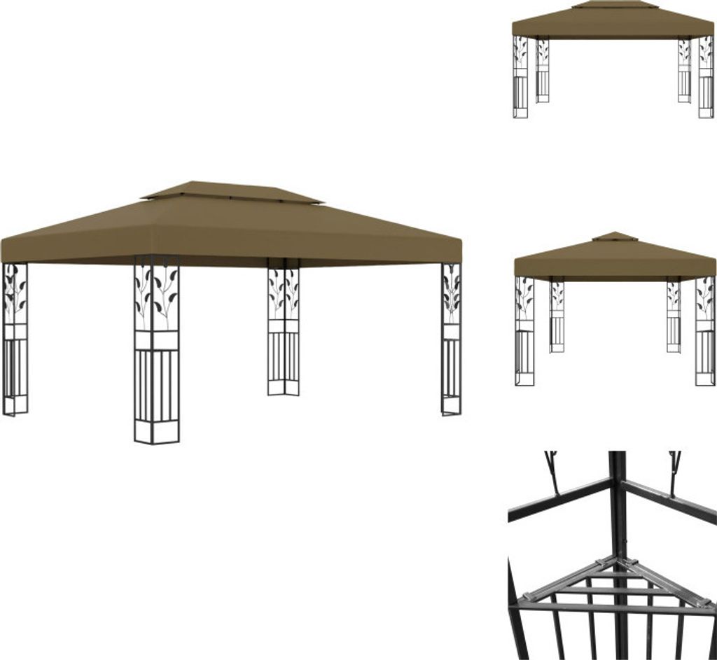 vidaXL Pavillon mit Doppeldach 3x4 m Taupe 180 g/m² - Pavillons & Partyzelte