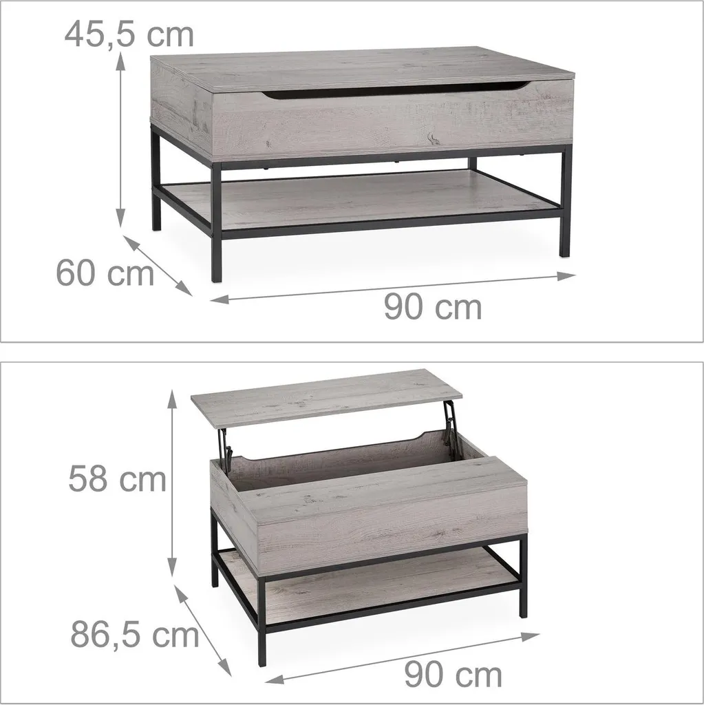 Table basse à plateau relevable bois et métal noir modèle XL Loft - 4