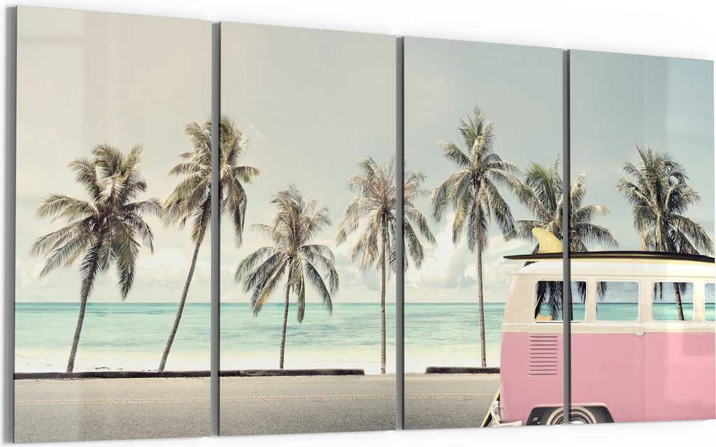 DEQORI Glasbild Echtglas 4x30x60 cm 'Retro Wellenreise' Wandbilder XXL groß