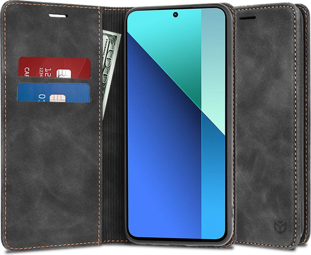Techsuit Confy Book Wallet Klapphülle für Xiaomi Redmi Note 13 4G - Schwarz