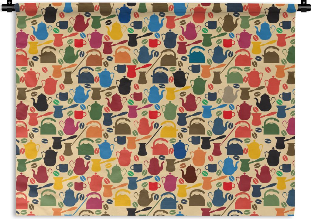 MuchoWow Wandteppich Wandbehang Muster - Kaffee - Teekanne - Retro 60x45 cm Tapisserie Dekoration Wandtuch - Das Schlafzimmer
