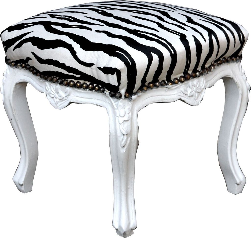 Casa Padrino Barock Fußhocker Zebra / Weiß - Antik Stil Möbel - Hocker