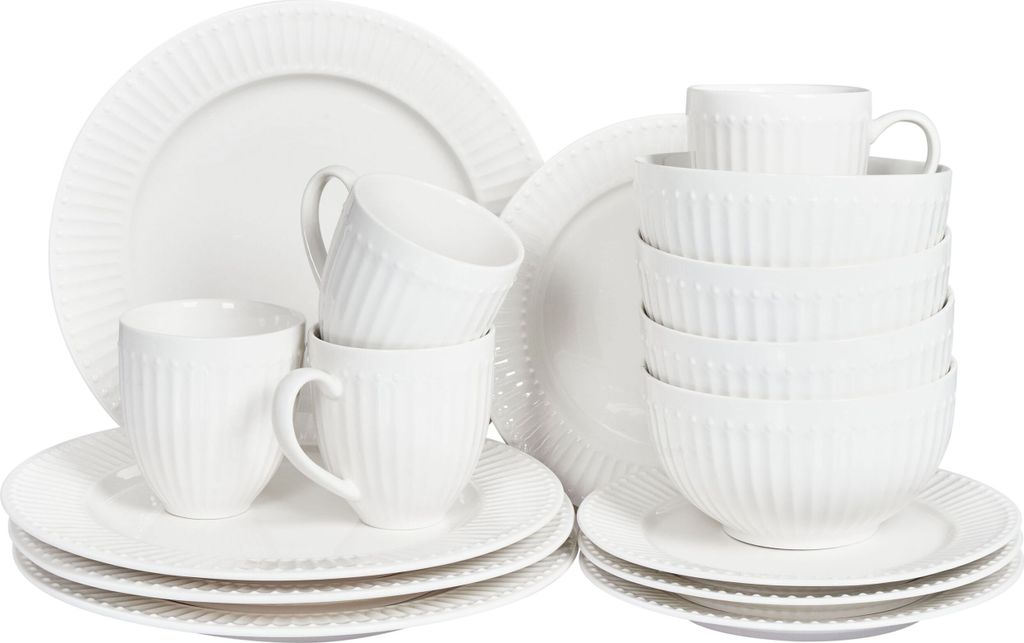 BELIANI 16-teiliges Set aus weißem Porzellan Kaolin Handmade Glanzoberfläche Service für 4 Personen Klassisches Design Küche Esszimmer