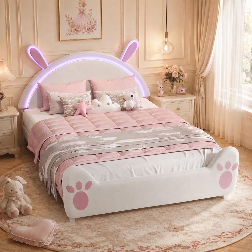 Lit bébé INONEFT, lit matelassé 140x200 cm avec LED, lit Image du produit  Image générée par une IA