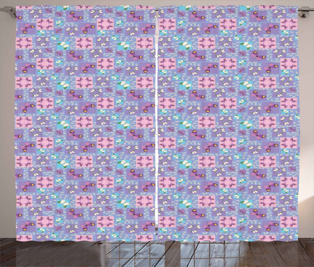 ABAKUHAUS Schmetterling Rustikaler Gardine, Frühling Geometrisch, Schlafzimmer Kräuselband Vorhang mit Schlaufen und Haken, 280 x 225 cm, Mehrfarbig