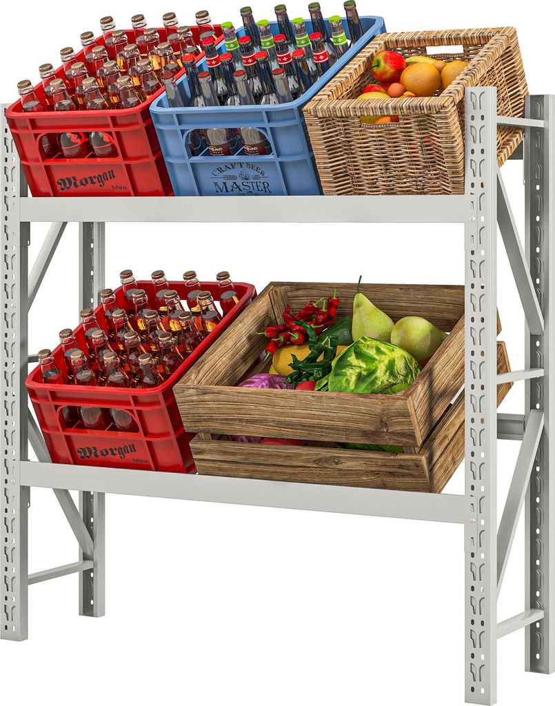 Getränkekistenregal, bis 6 Kisten, höhenverstellbar, Stahlrahmen, 110x30x110 cm, Weiß