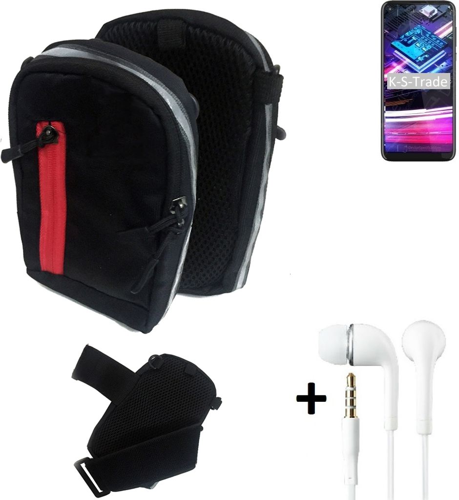 K-S-Trade Outdoor Gürteltasche Holster Umhängetasche + Kopfhörer kompatibel mit Motorola Moto G Fast schwarz Handy Tasche Case travelbag