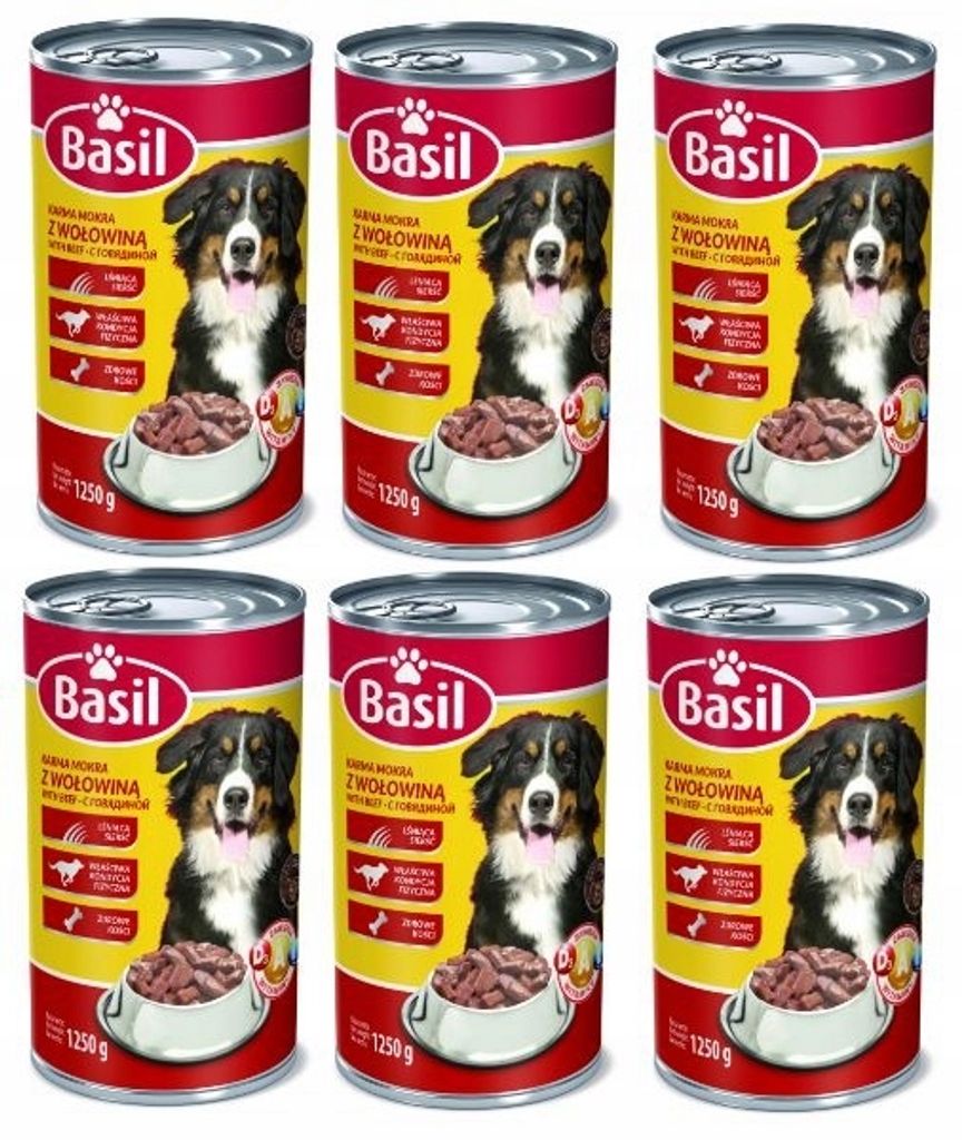 Basil 1250g Hundefutter mit Rind, 6 Dosen