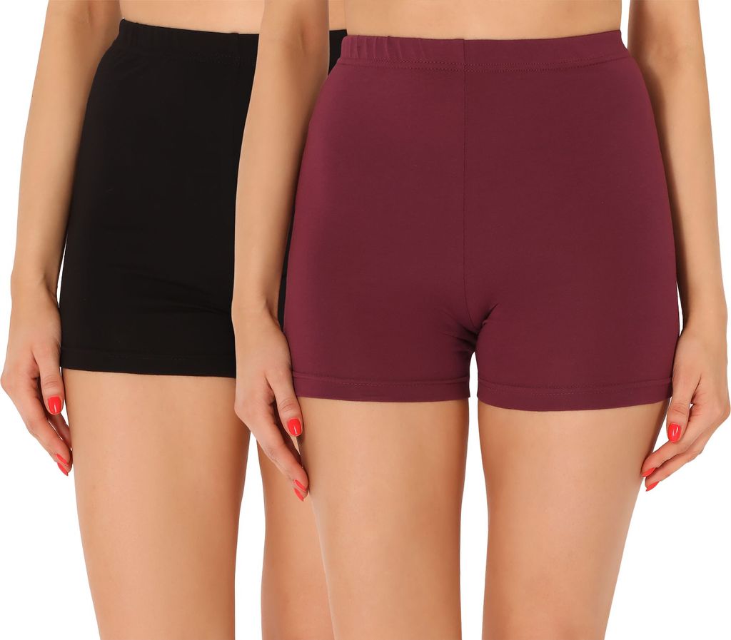 Merry Style Damen Shorts Radlerhose Boxershorts aus Baumwolle 2Pack MS10-358 (Schwarz/Weinrot (2Pack), XL)