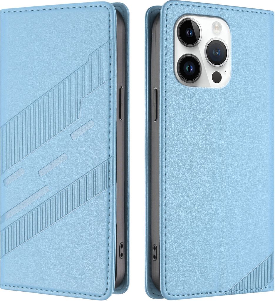 Hülle für iPhone 13 Pro, Kunstleder Brieftaschen Handyhülle mit Kartenfach und Standfunktion Hellblau