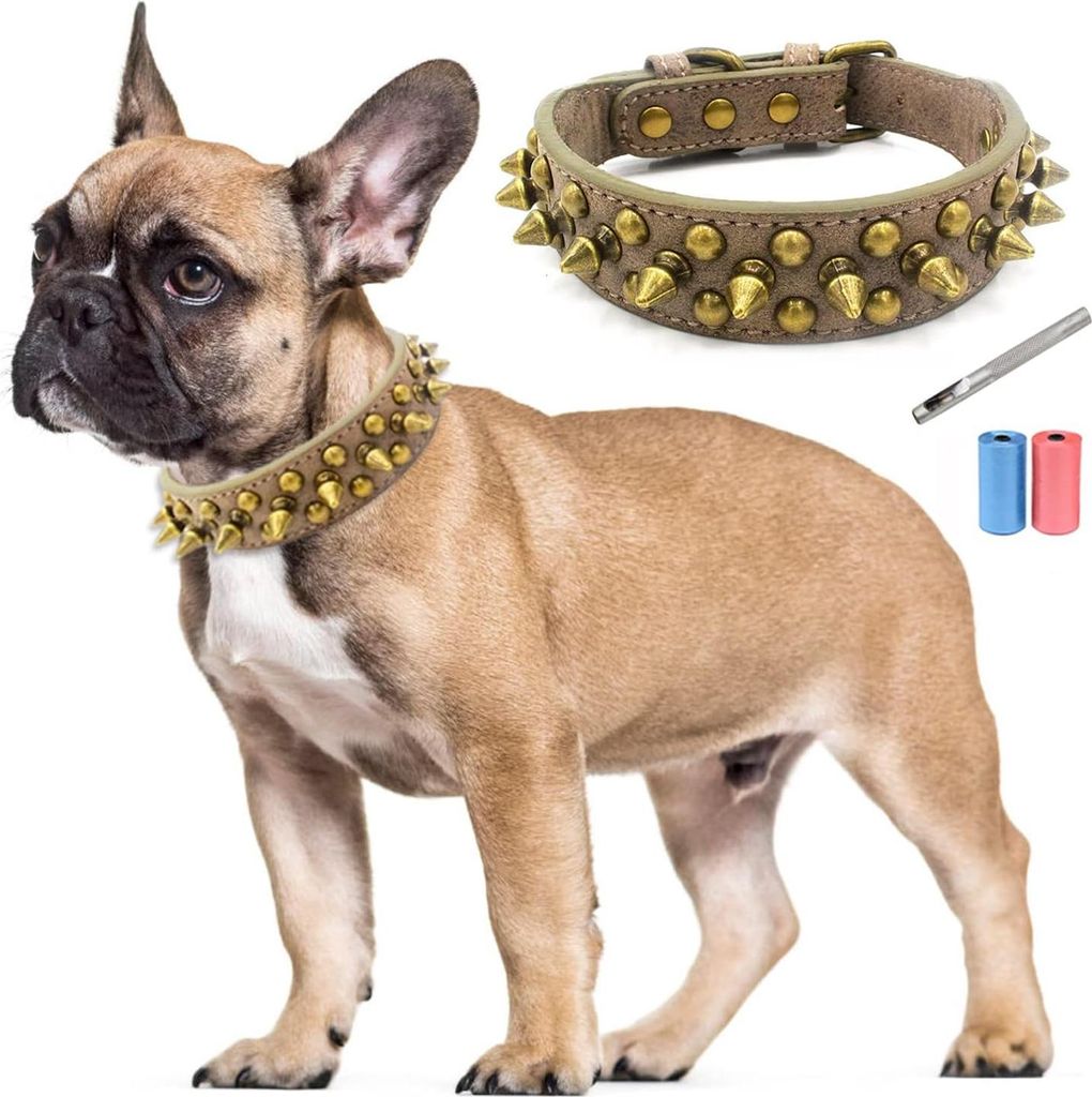 Verstellbares Mikrofasern Lederhalsband mit Nieten - Lustige Pilz-Nieten - Outdoor-Halsbänder für kleine und mittelgroße Hunde - Pit Bull Bulldo...