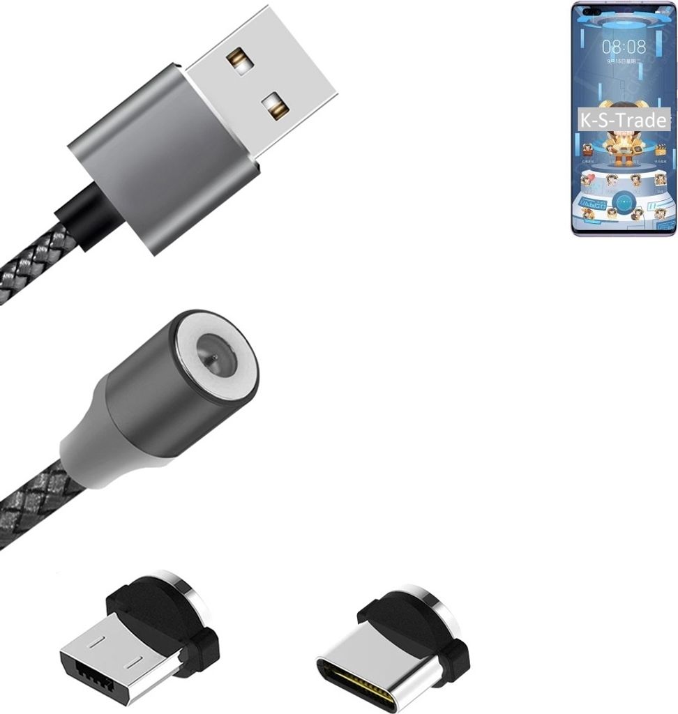 K-S-Trade Hochwertiges Magnet-Lade-kabel Sync-Kabel Daten-Kabel für Huawei nova 7 SE 5G Lohas Edition mit USB-Typ-C-Anschluss und Micro-USB-Anschluss