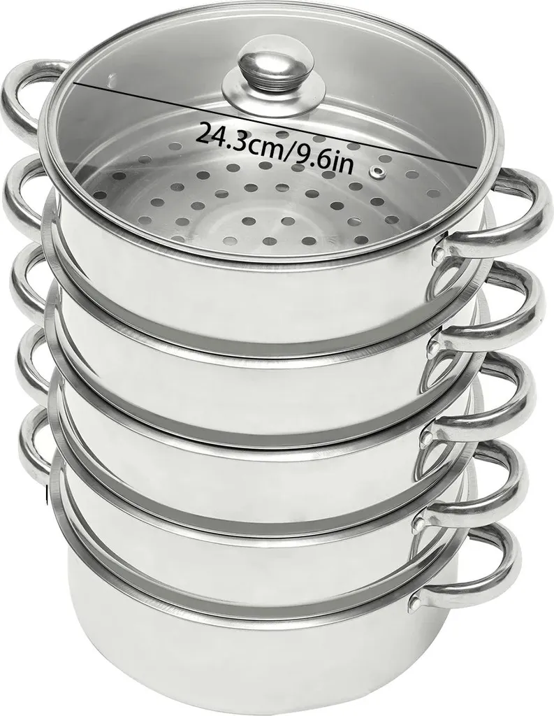 Cuiseur vapeur en inox 5 étages gris clair pour cuisson saine
