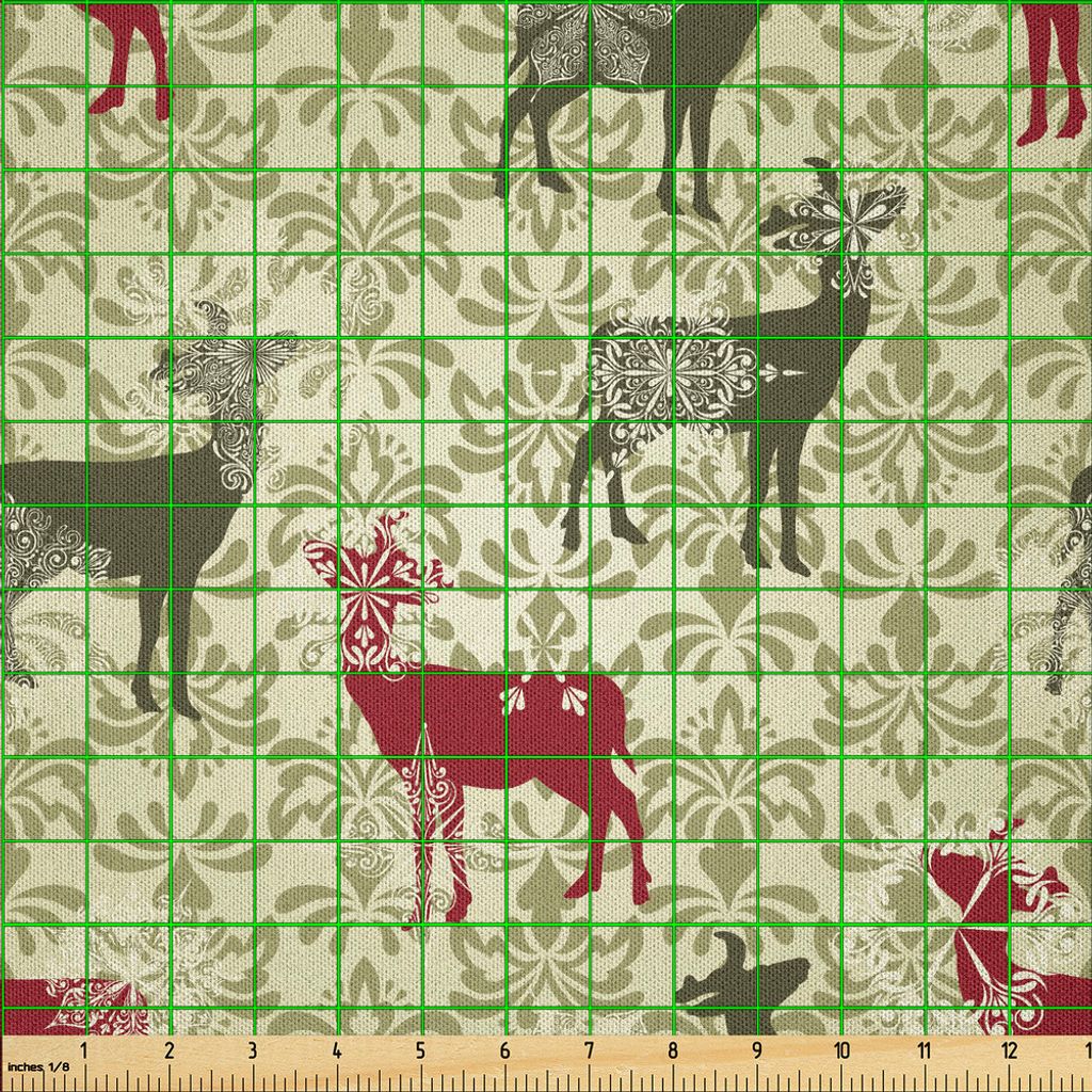 ABAKUHAUS Hirsch Microfaser Stoff als Meterware , Damast-Muster-ethnische und verzierte Weihnachtsthemenorientierte Tierschattenbilder, 5 M (230 x ...