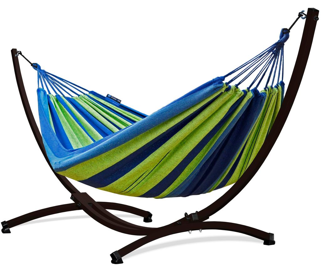 Potenza Outdoor Hängematte mit Gestell für 2 Personen I Baumwolle Doppelhängematte XXL 220x160, 200kg I Braun Hängemattengestell 220kg, wetterfest
