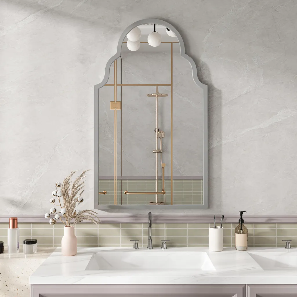 Miroir Mural Anti-Distorsion avec Cadre en Métal Argenté Solide 61x101cm