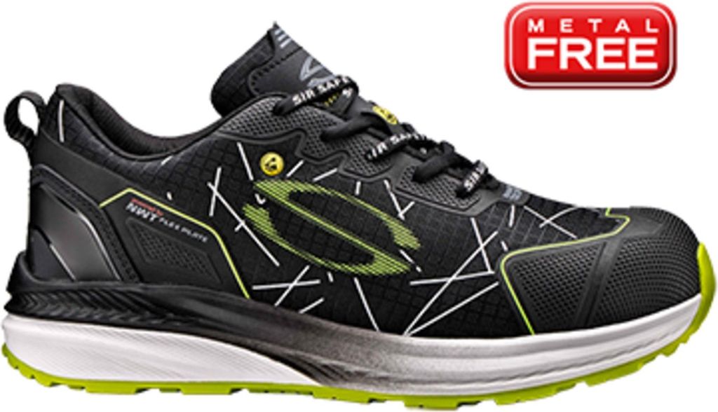 Sir Safety Pioneer Sicherheitsschuh S3S, metallfrei, ESD, Nano-Fiberglaskappe, schwarz, 44, Schwarz